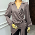 Satin Wrap Blouse with Rose Detail Kaleen