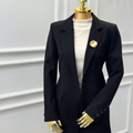 Black Tailored Blazer with Gold Brooch Kaleen
