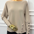 Soft Modal-Blend Button-Sleeve Top – Beige