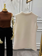 Basic Ribbed Body Shirt – Mock Neck – Cream