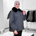 Wool-Blend Jacket with Faux Fur Collar – Charcoal Grey