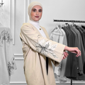 Embroidered Denim-Feel Modest Jacket – Beige