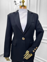 Black Blazer with Gold Button Details