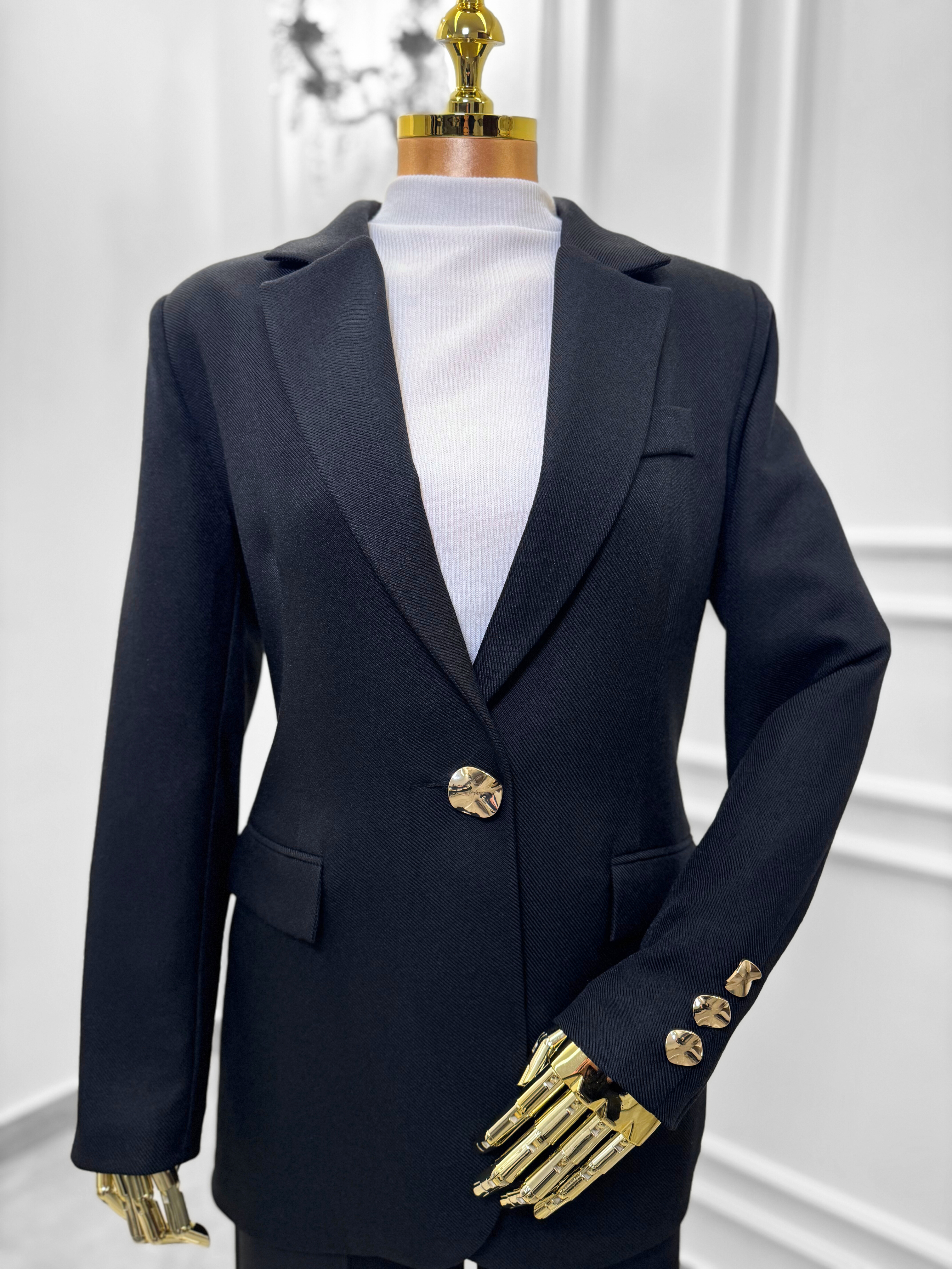 Black Blazer with Gold Button Details