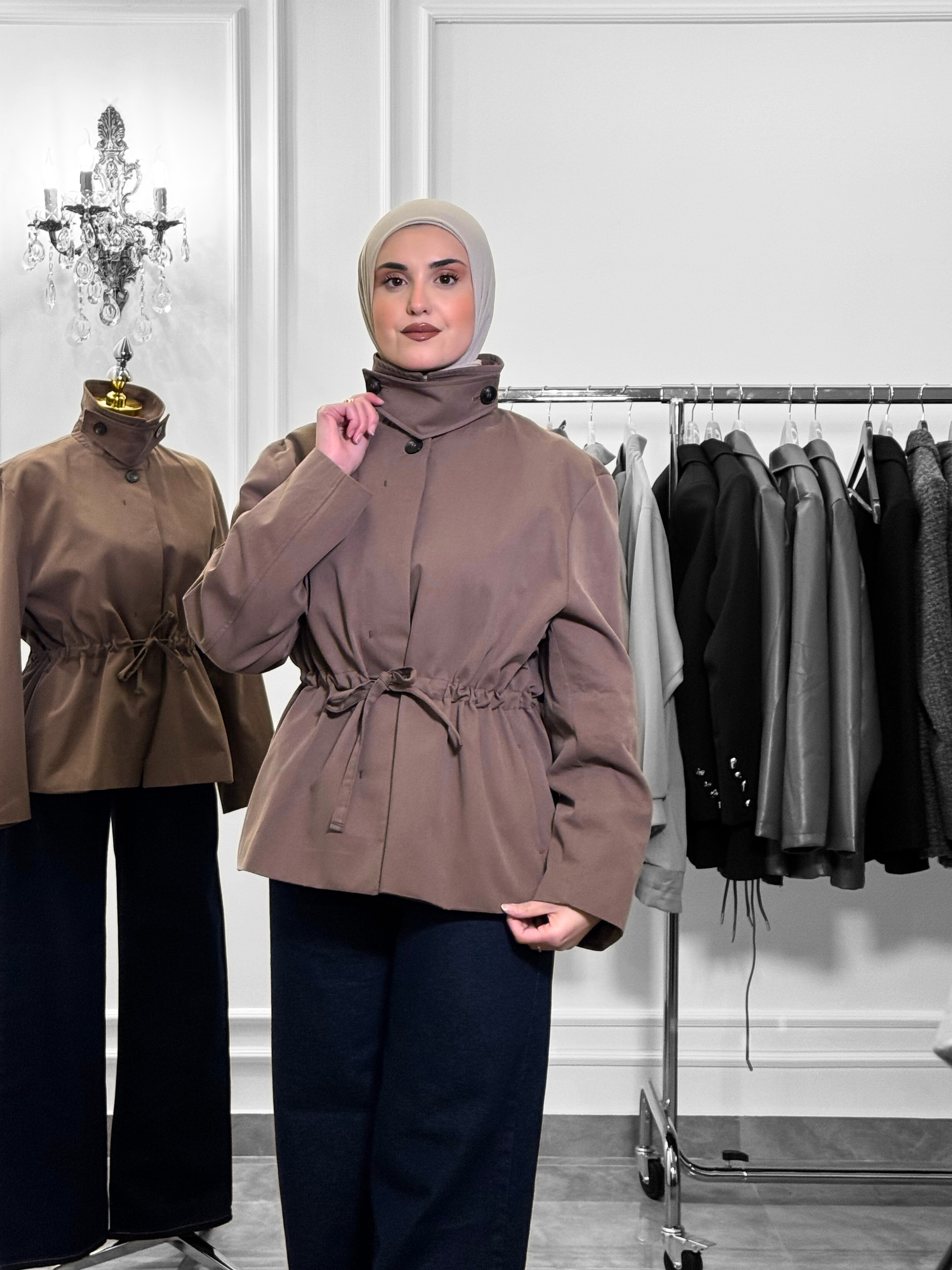 Structured Modest Utility Jacket – Mocha Brown