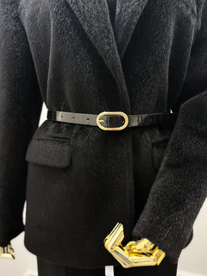 Black Faux Fur Jacket with Belt Kaleen