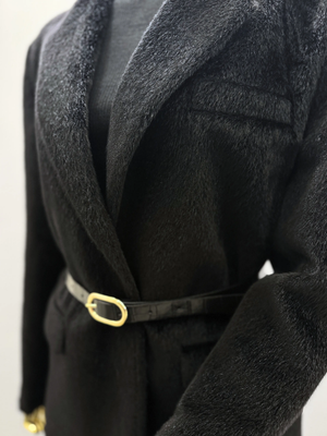 Black Faux Fur Jacket with Belt Kaleen