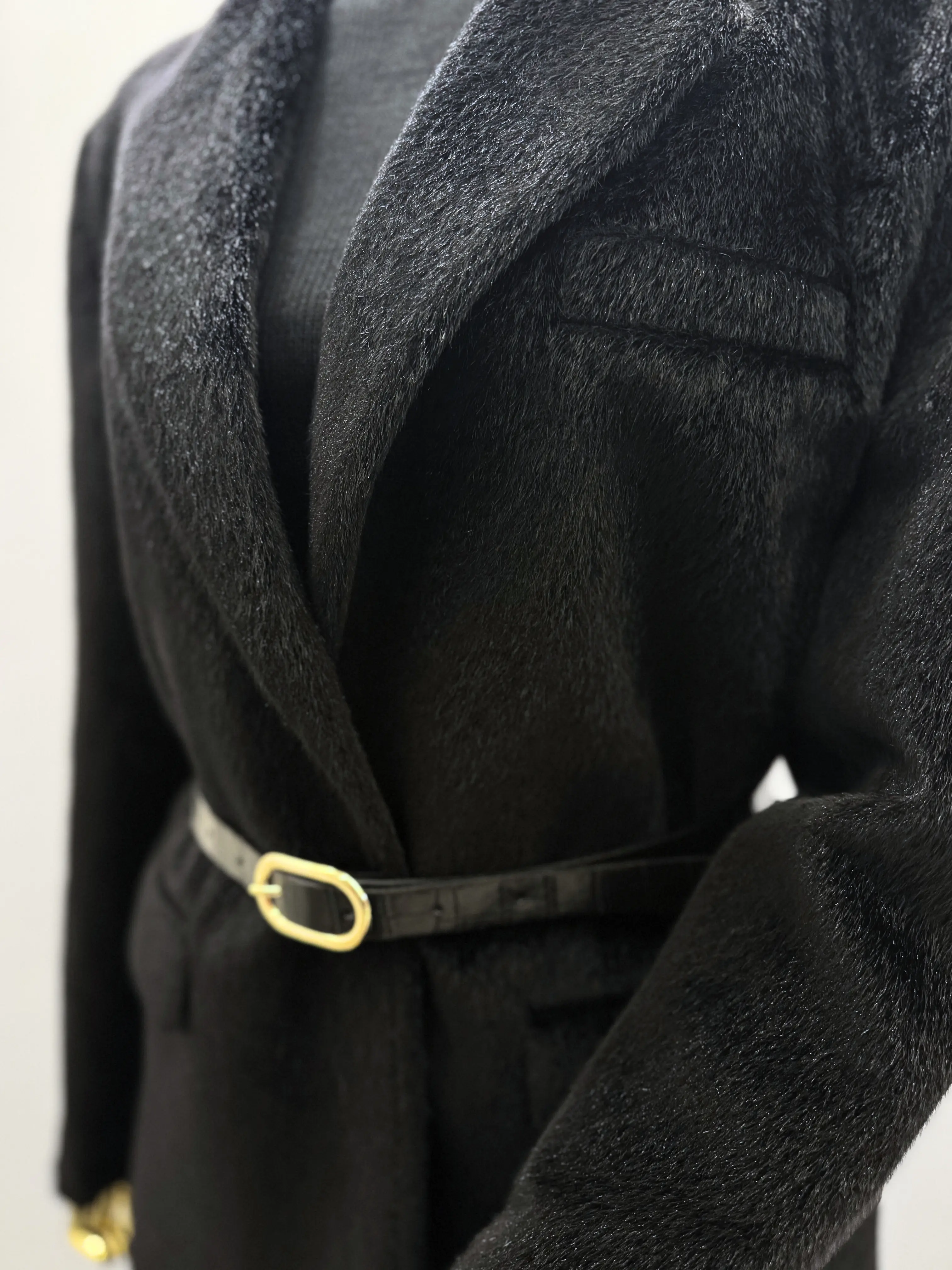 Black Faux Fur Jacket with Belt Kaleen