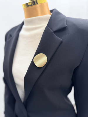 Black Tailored Blazer with Gold Brooch Kaleen