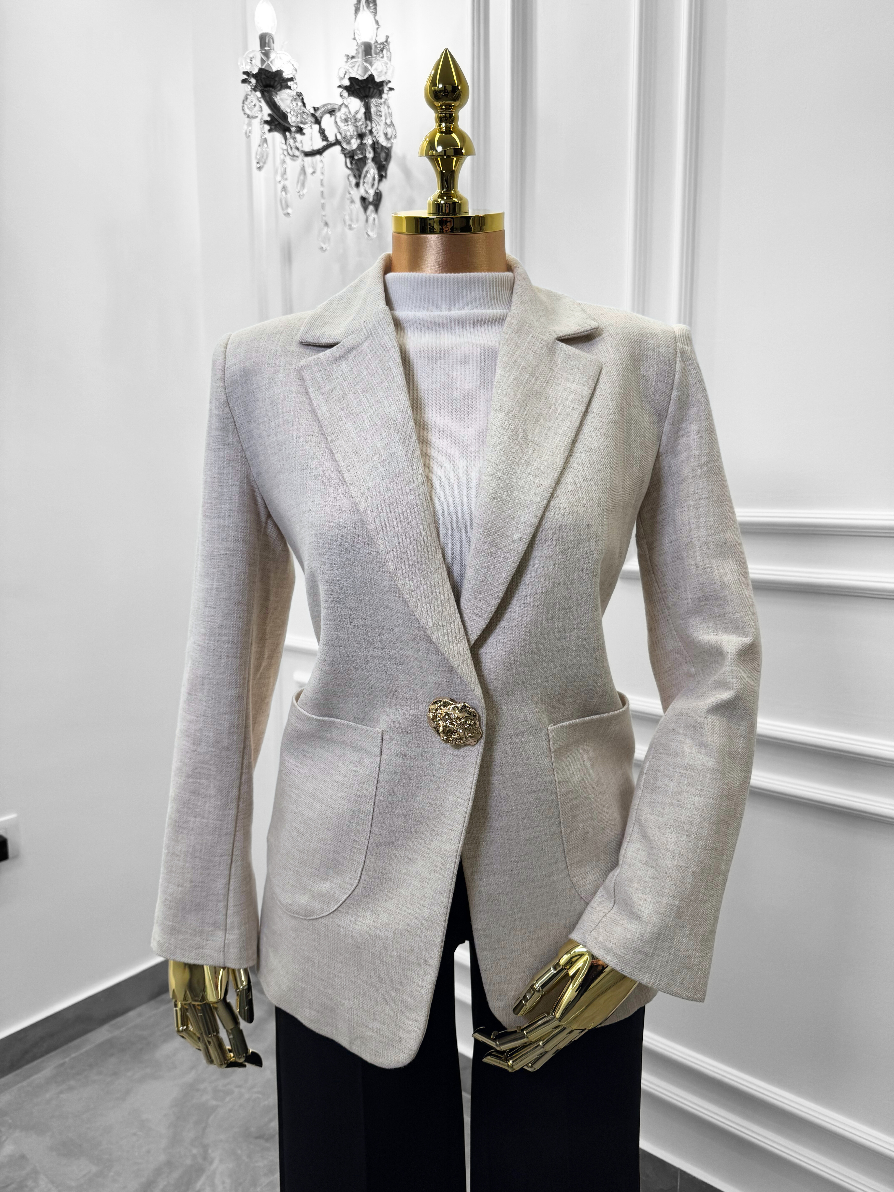 Elegant Beige Blazer with Gold Button Detail